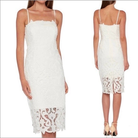 BARDOT Lina White Lace Overlay Sleeveless Sheath Midi Dress 8 Medium - Picture 2 of 11